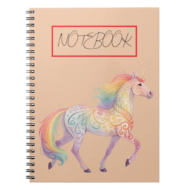 Cuaderno Unicornio de Arcoíris Mágico Personalizado  (Frente)