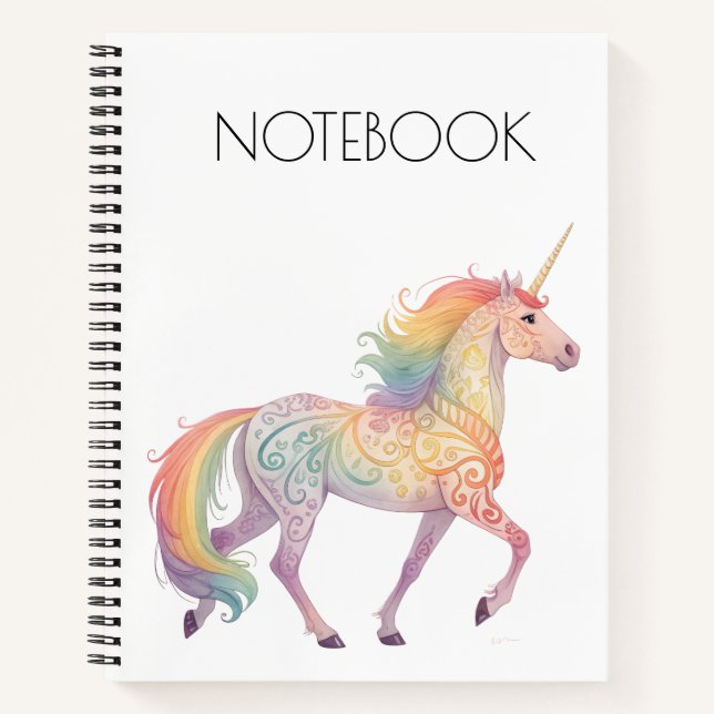 Cuaderno Unicornio de Arcoíris Mágico Personalizado  (Anverso)