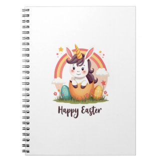 Cuaderno Unicornio de Pascua Feliz Vintage Huevo Arcoíris L