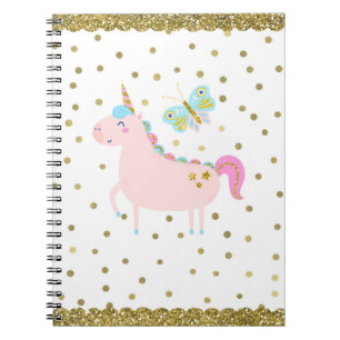 Cuaderno Unicornio de purpurina de puntos de purpurina rosa