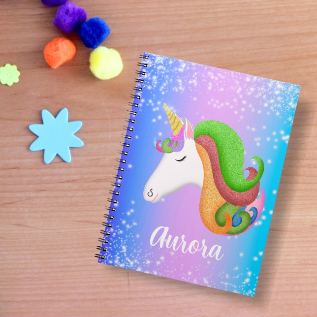 Cuaderno Unicornio de Purpurina Personalizable  (Sweet and colorful notebook for school or doodling. )
