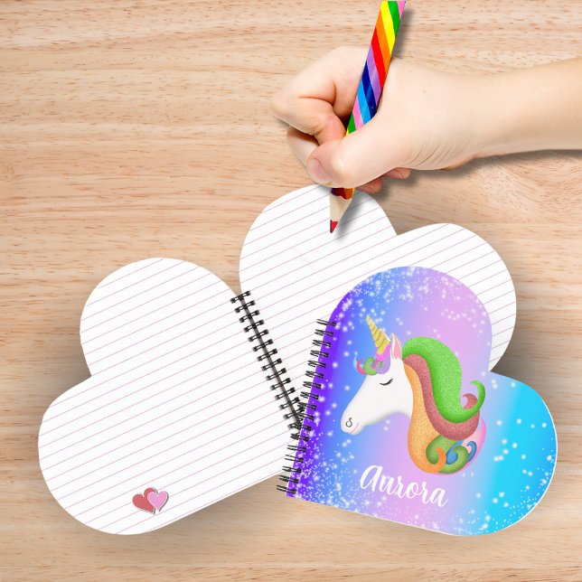 Cuaderno Unicornio de Purpurina Personalizable  (A great notebook for little notes, doodling, school. )