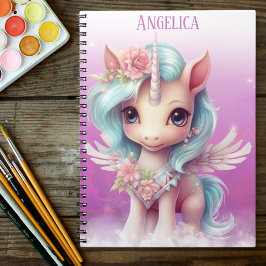 Cuaderno Unicornio en cielo morado, nubes y estrellas y nom