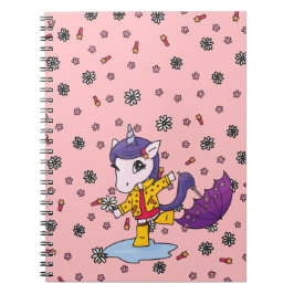 Cuaderno Unicornio floral de coral simple y corto en plumas