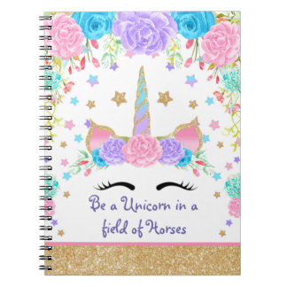 Cuaderno Unicornio floral personalizado de la acuarela de