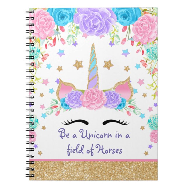 Cuaderno Unicornio floral personalizado de la acuarela de (Frente)