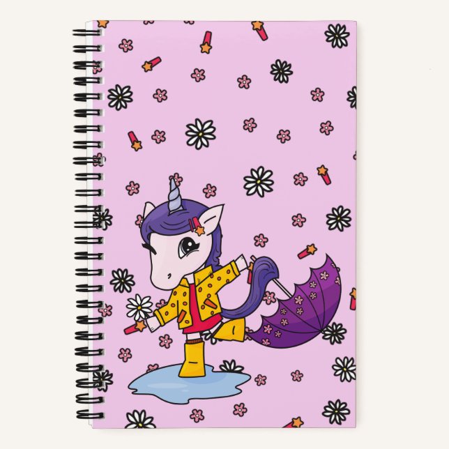 Cuaderno Unicornio floral rosa simple y cutáneo personaliza (Anverso)