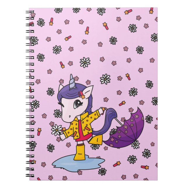 Cuaderno Unicornio floral rosa simple y dulce en el abrigo (Frente)