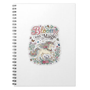 Cuaderno Unicornio florece con tipografía vectorial premium
