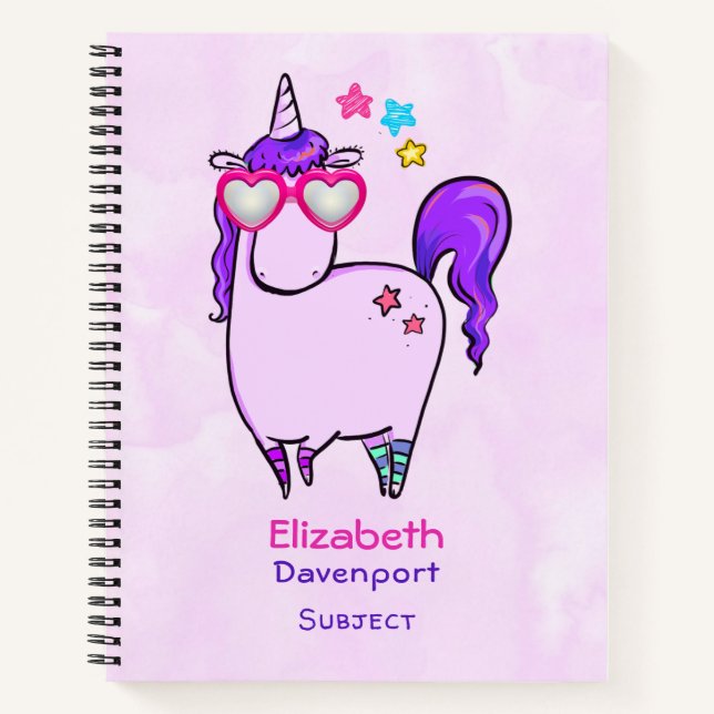 Cuaderno Unicornio lindo en gafas cardiacas (Anverso)
