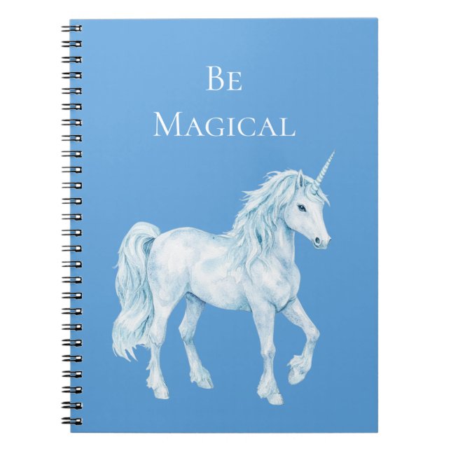 Cuaderno Unicornio Mágico Blanco Azul Acuático (Frente)