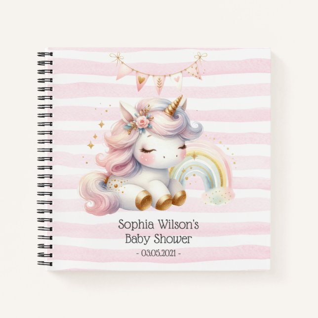 Cuaderno Unicornio mágico con Baby Shower arcoiris (Anverso)