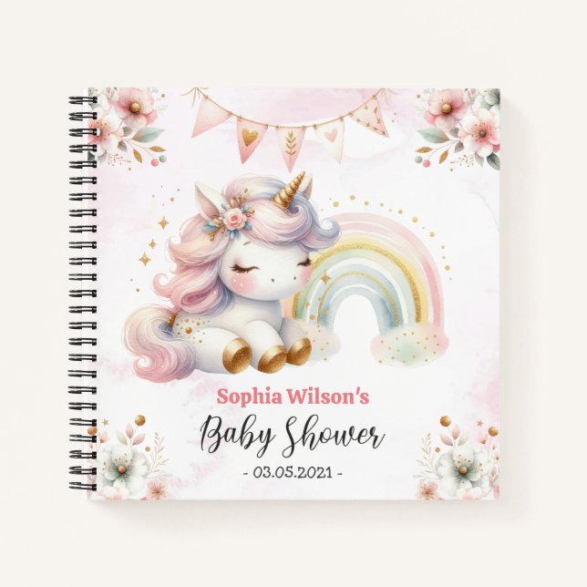 Cuaderno Unicornio mágico con portátil Baby Shower Rainbow (Anverso)