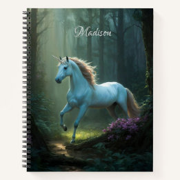 Cuaderno Unicornio mágico en bosque encantado personalizado