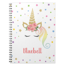 Cuaderno Unicornio Mágico Femenino y Estrellas Personalizad