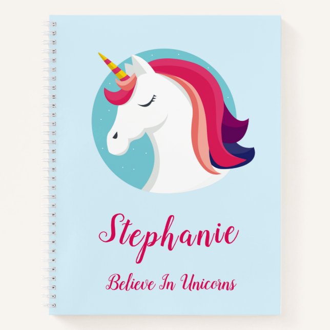Cuaderno Unicornio mágico rosa y azul - Personalizado (Anverso)