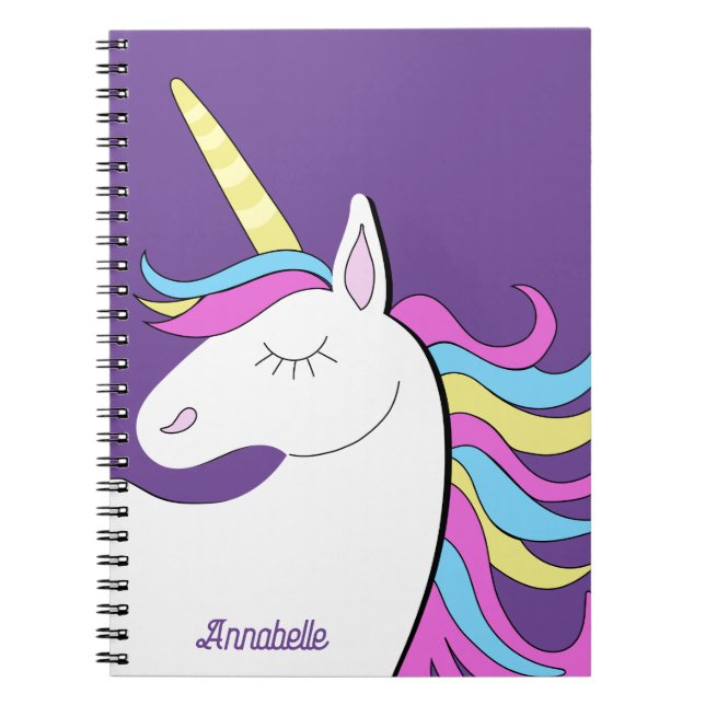 Cuaderno Unicornio Morado Unicornios Bonitos Fantasía (Frente)