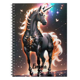 Cuaderno Unicornio negro con guión de nombre personalizado