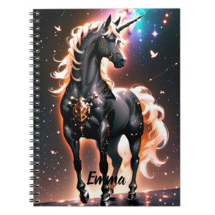 Cuaderno Unicornio negro con guión de nombre personalizado 
