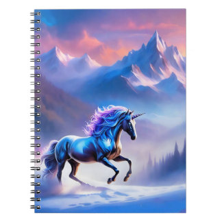 Cuaderno Unicornio negro en un paisaje invernal soñador