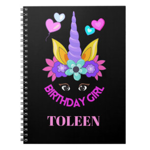 Cuaderno Unicornio personalizado, Chica de cumpleaños