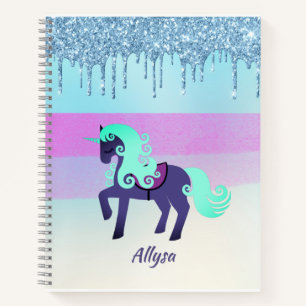 Cuaderno Unicornio púrpura y Verde azulada con Purpurina d