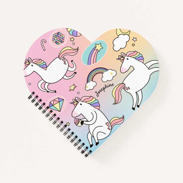Cuaderno Unicornio Rosa Corazón Estrella Arcoíris para Niño (Anverso)