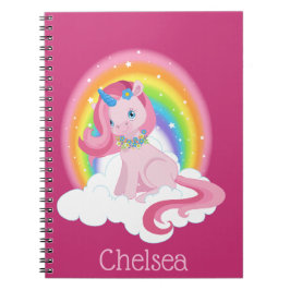 Cuaderno Unicornio rosa y arcoiris personalizados