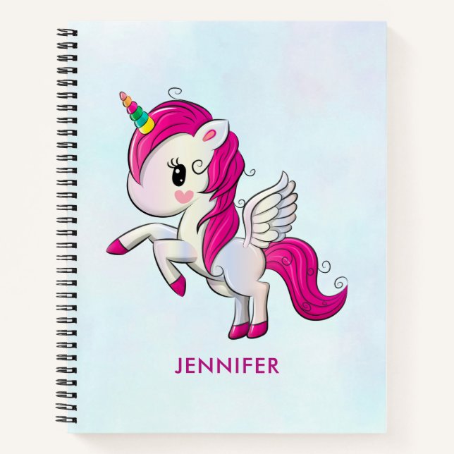 Cuaderno Unicornio rosado con alas (Anverso)