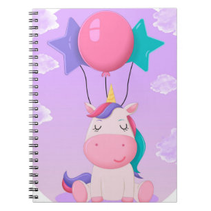 Cuaderno Unicornio Sentado y Globos Lila Adorable