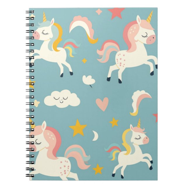 Cuaderno Unicornio Turquesa Adorable para Niños (Frente)