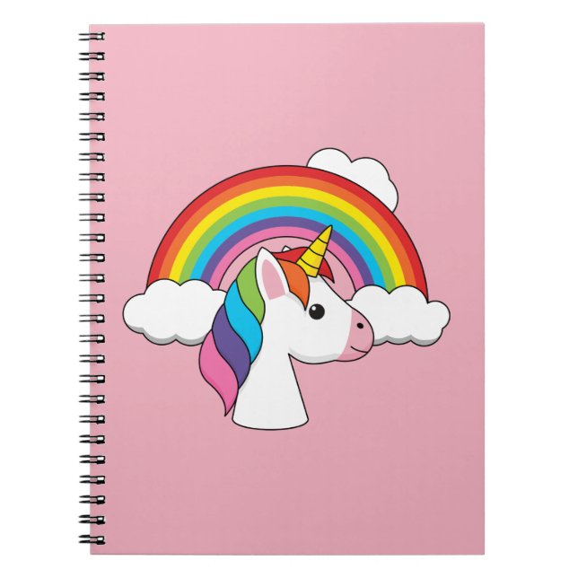 Cuaderno Unicornio y Arcoíris con Nubes Kawaii (Frente)