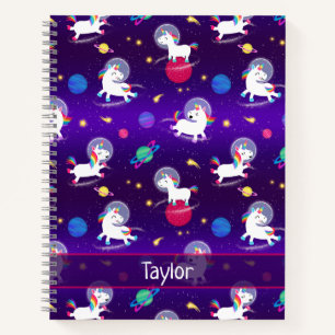 Cuaderno Unicornios Arcoíris En Espacio Morado Ombre