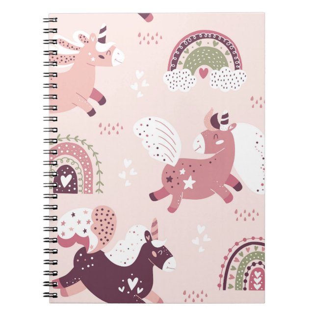 Cuaderno Unicornios Arcoíris: Fondo Mágico Pastel. (Frente)