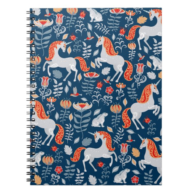 Cuaderno Unicornios, conejos, pájaros, flores en un fondo a (Frente)