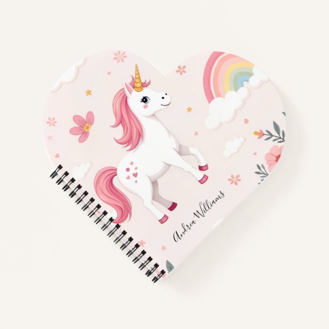 Cuaderno Unicornios de ensueño, arcos de lluvia, flores, co (Anverso)