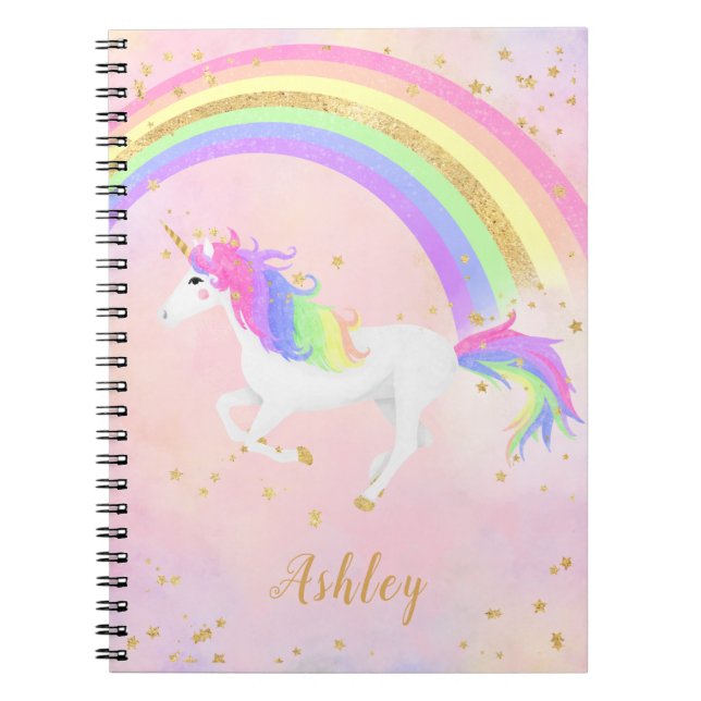 Cuaderno Unicorno | Arcoiris mágico rosa y dorado (Frente)