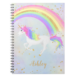 Cuaderno Unicorno | Azul mágico y arcoiris dorado
