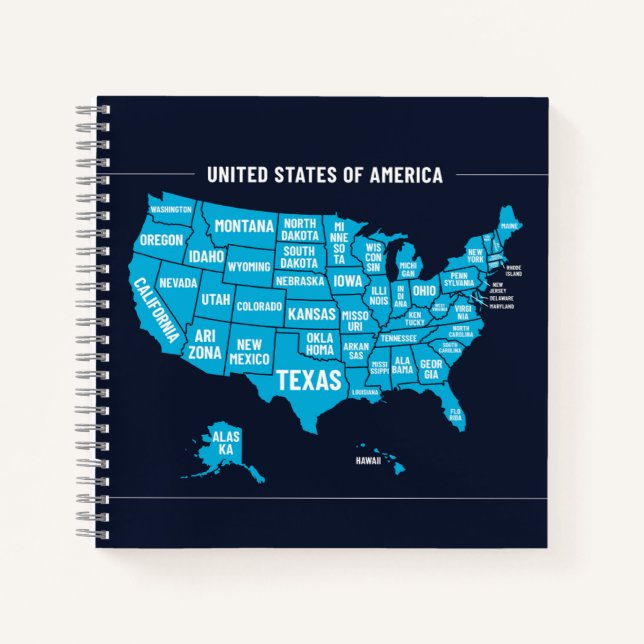 Cuaderno United States Map Teal Minimal Design (Anverso)