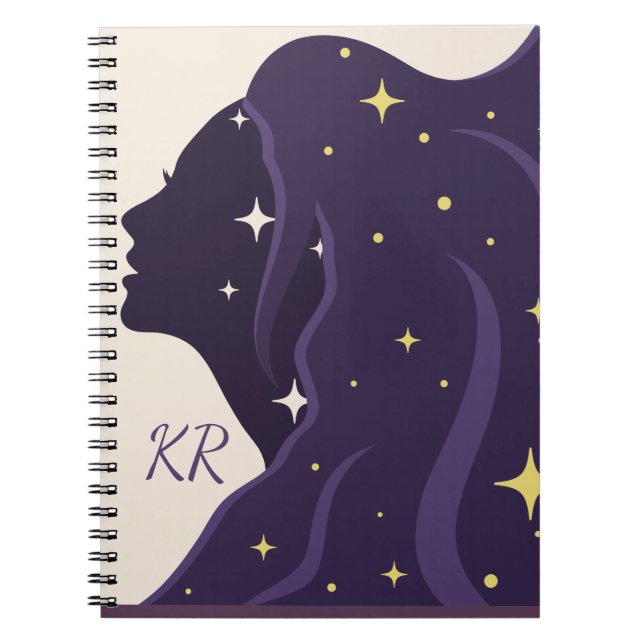 Cuaderno Universo cósmico Lady Purple Gold Stars Personaliz (Frente)