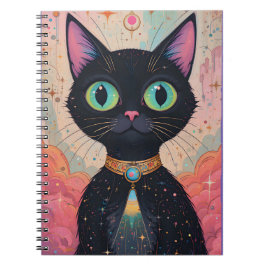 Cuaderno Universo de gato negro futurista atómico