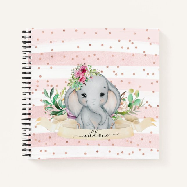 Cuaderno Uno salvaje - Elefante bebé y flores (Anverso)