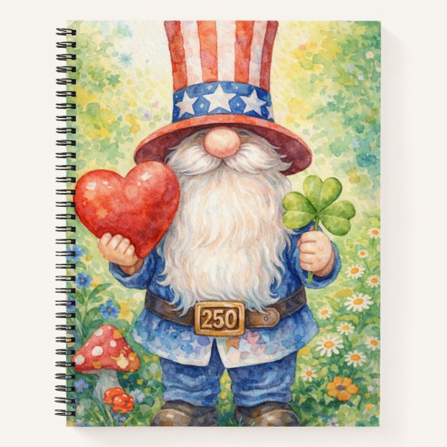 Cuaderno USA 250th Anniversary Patriotic Gnome Heart Shamro (Anverso)