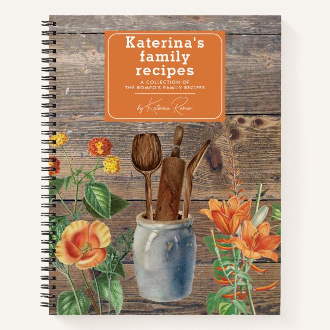 Cuaderno Utensilios de cocina de madera con flores silvestr (Anverso)