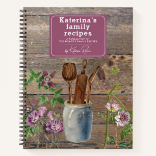 Cuaderno Utensilios de cocina de madera con flores silvestr