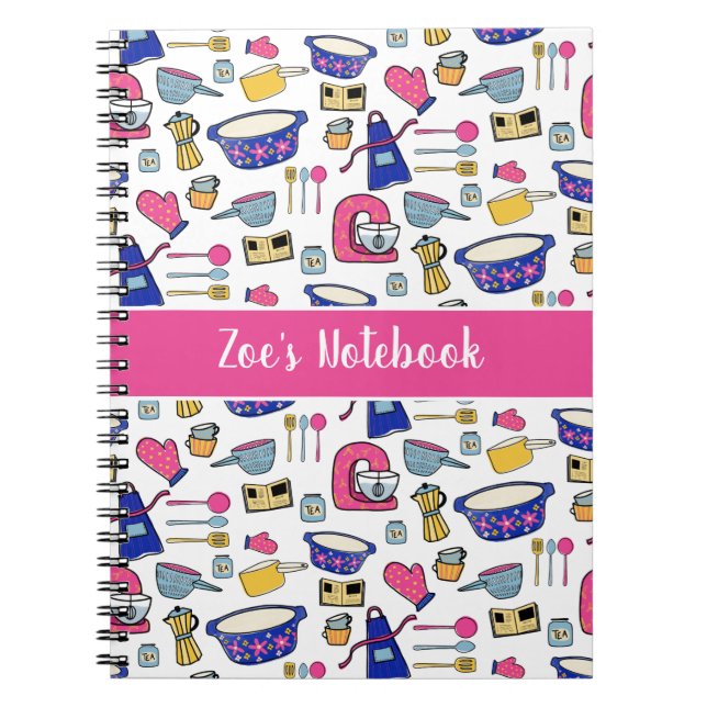 Cuaderno Utensilios de cocina personalizados con patrón nom (Frente)