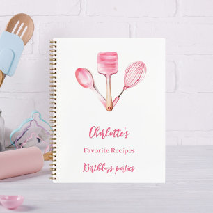 Cuaderno Utensilios de cocina rosa y blanca cocinando recet
