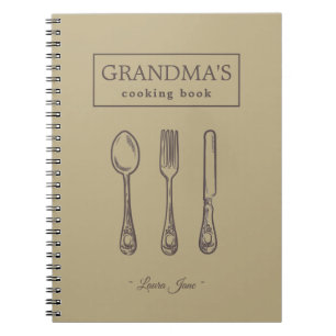 Cuaderno utensilios vintage receta rústica nombre abuela