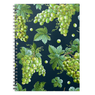 Cuaderno Uva verde: Patrón oscuro de acuarela