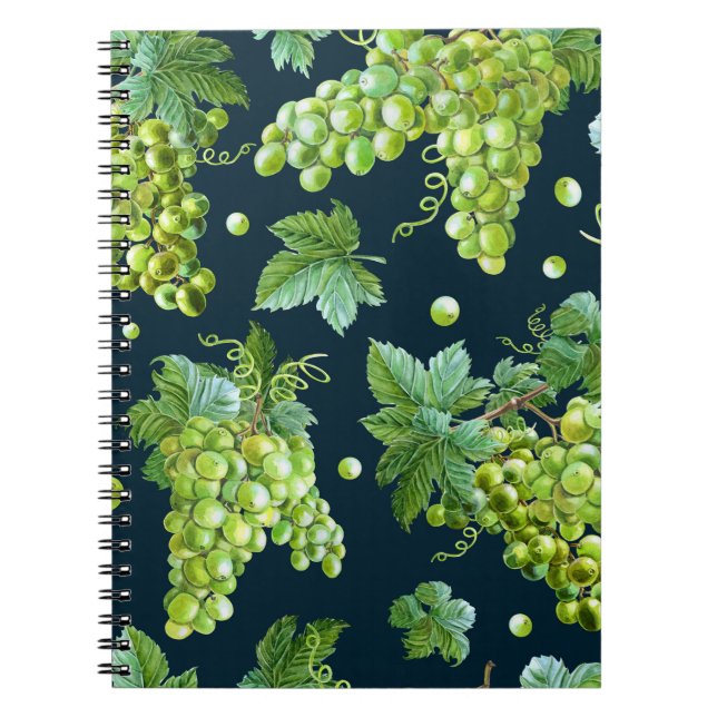 Cuaderno Uva verde: Patrón oscuro de acuarela (Frente)